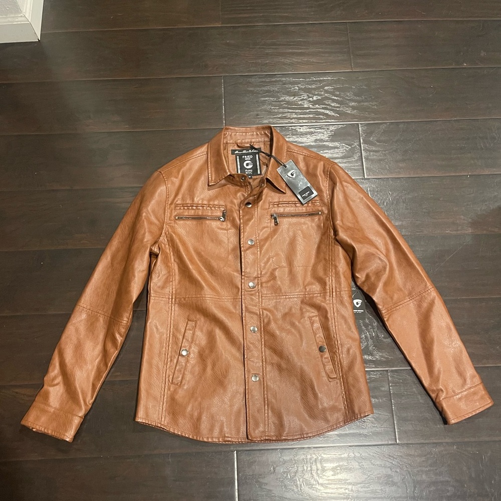 Fried Denim Premium Collection Brown Faux Leather Jacket Size Medium NWT